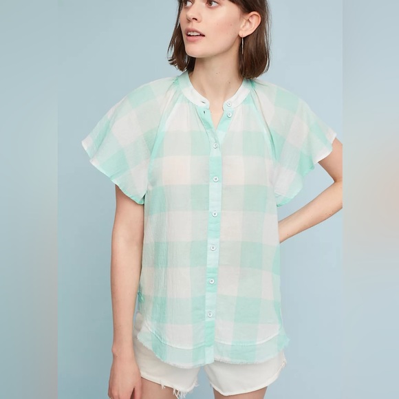 Maeve {Anthropologie} Gingham Flutter Top - Picture 1 of 5